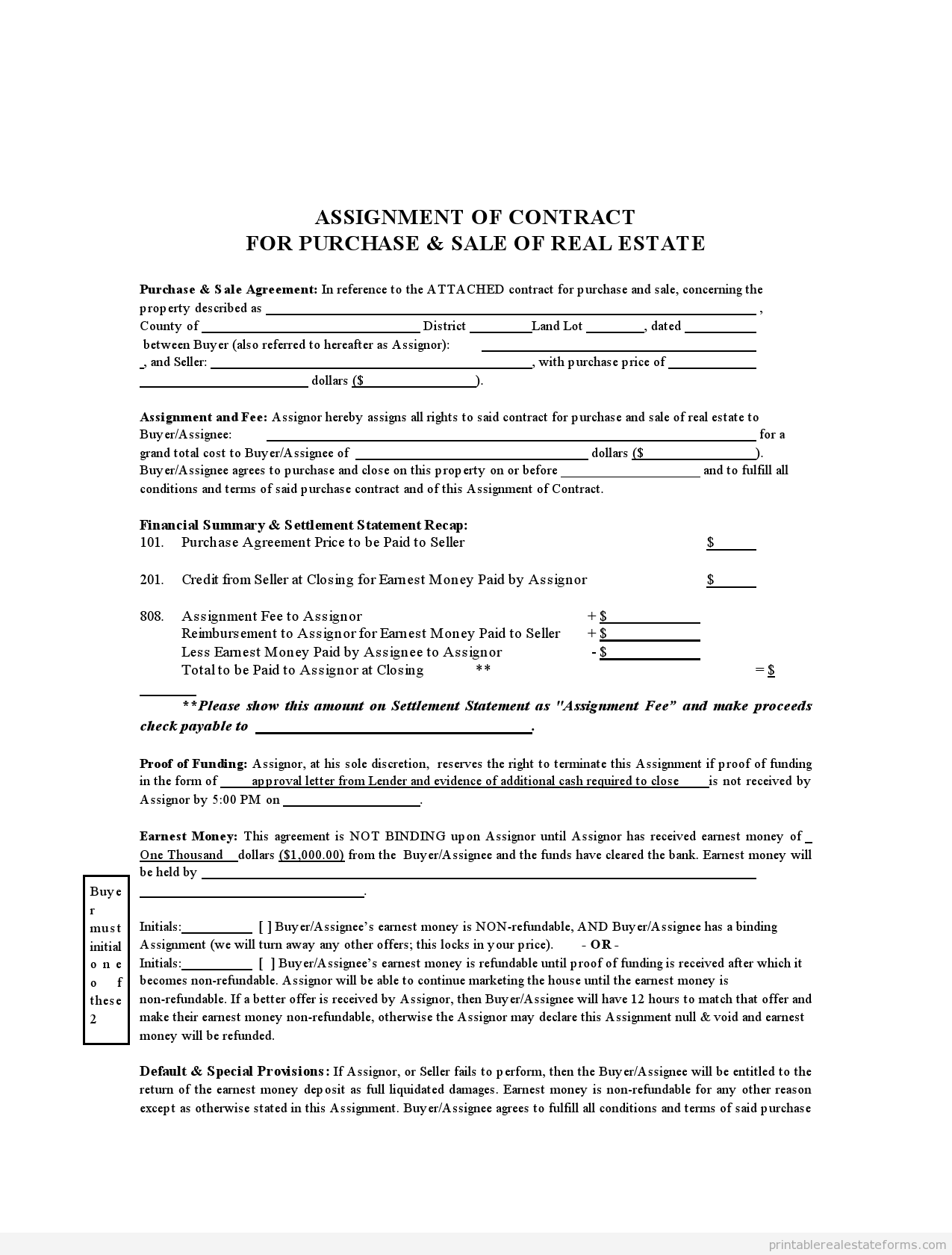 Assignment of a purchase agreement