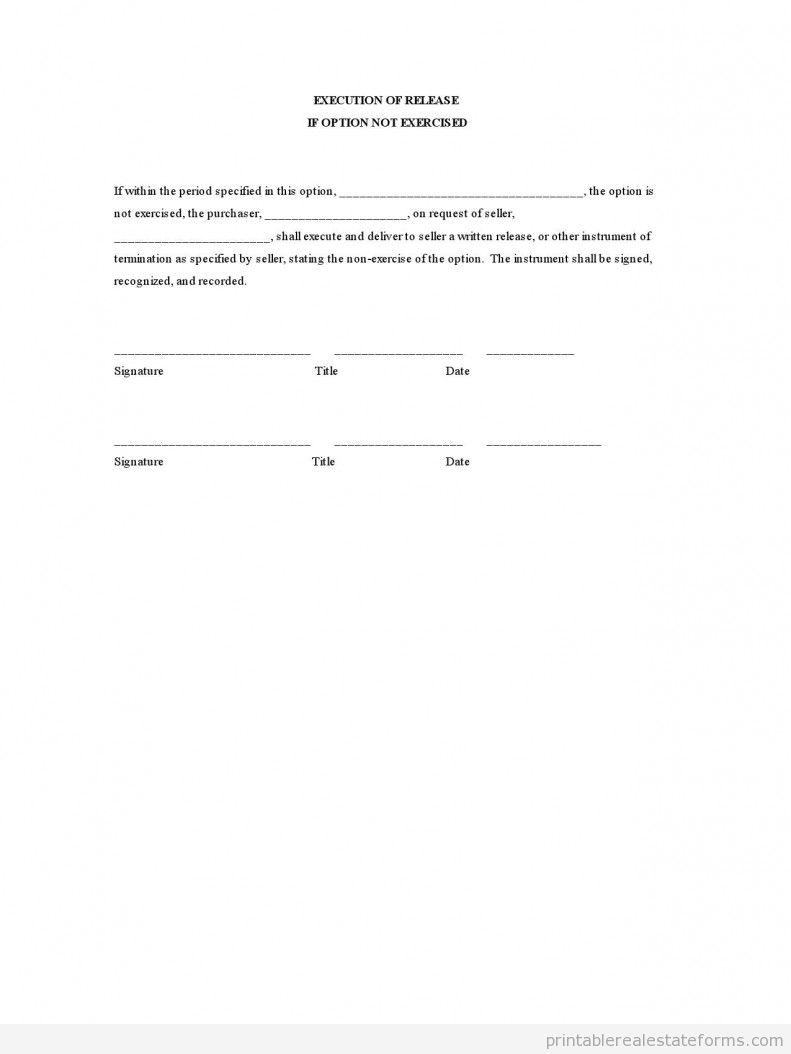 Sample Execution of Release - If Option Not Exercised Forms Execution of Release - If Option Not Exercised