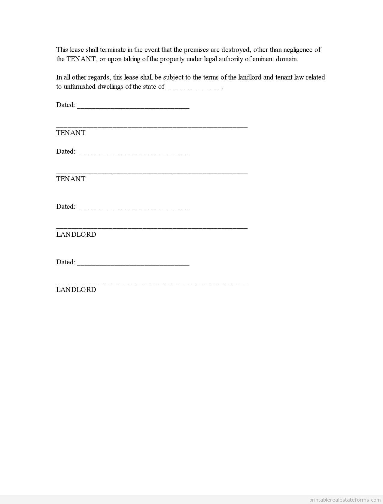 Month To Month Rental Agreement Form (BLANK TEMPLATE)