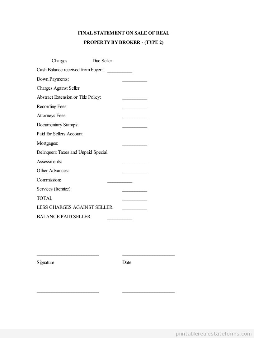 Final Statement on Sale of Real Property By Broker PDF