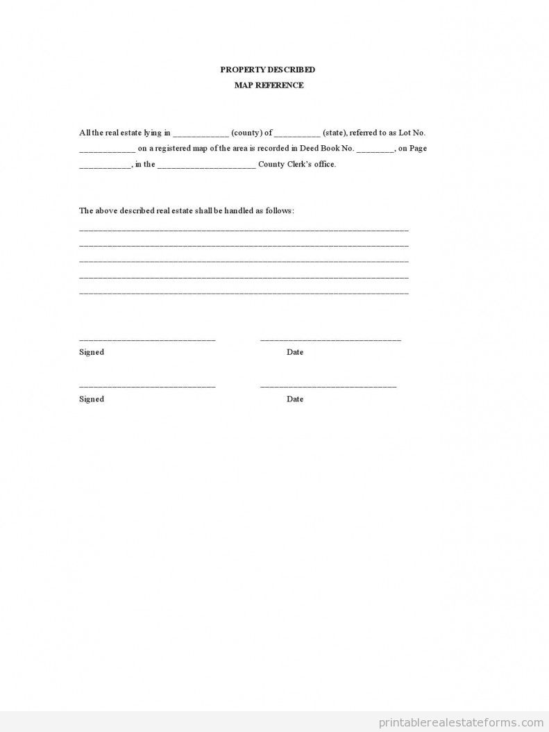 Sample PROPERTY DESCRIBED MAP REFERENCE Forms Property Described Map Reference