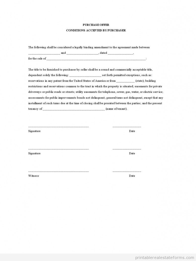 Purchase Offer - Conditions Accepted by Purchaser