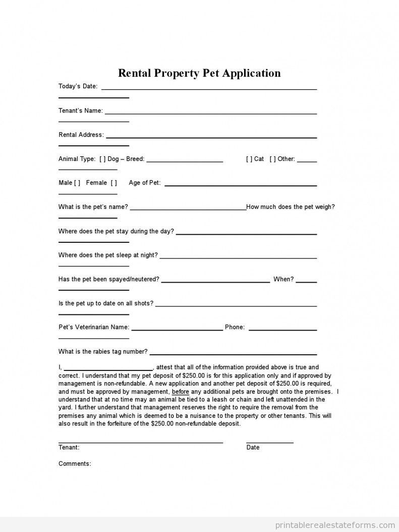 free-printable-rental-agreement-forms-pet-application for Free Printable Pet Agreement Form Free Printable Rental Agreement Forms - Pet Application for Free Printable Pet Agreement Form