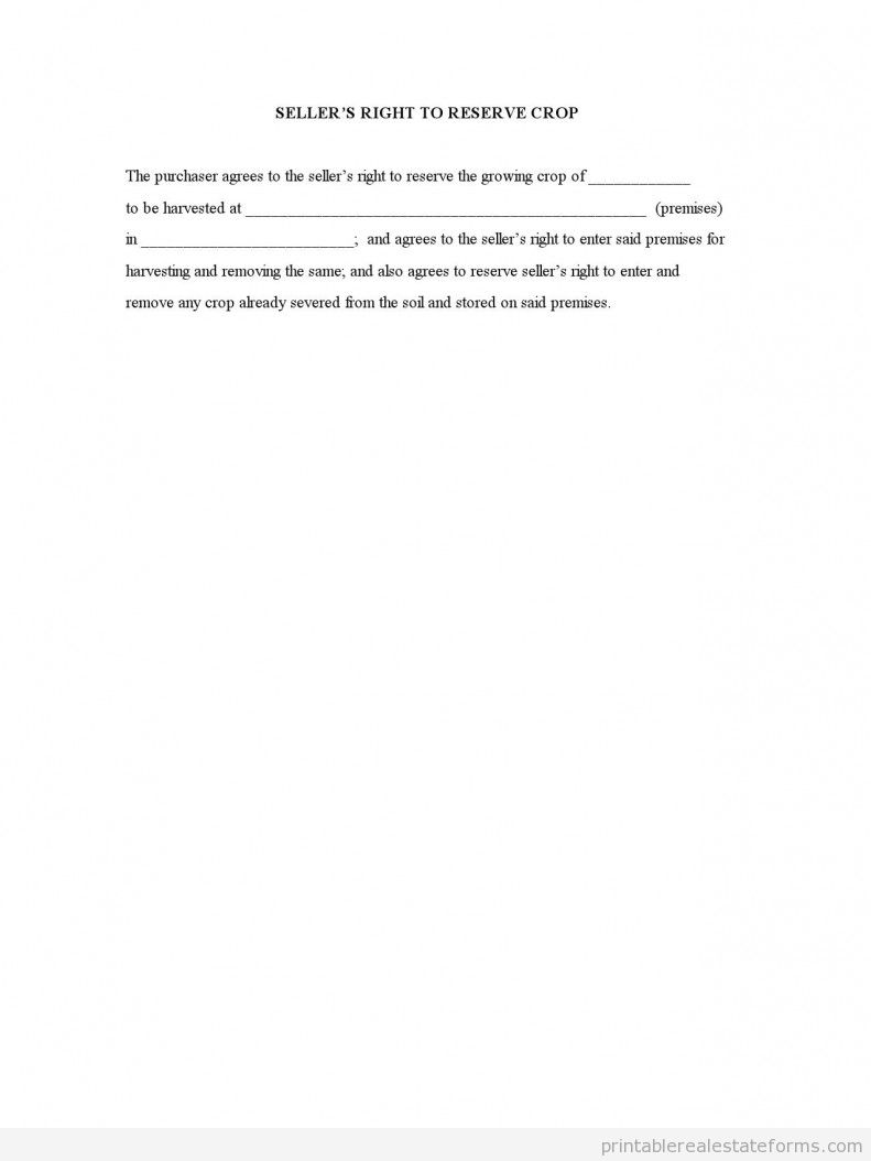 Sellerís Right to Reserve Crop