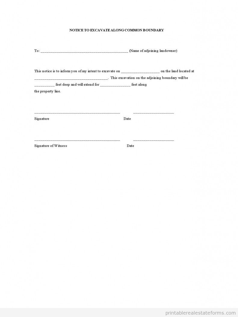 Notice to Excavate Along Common Boundary