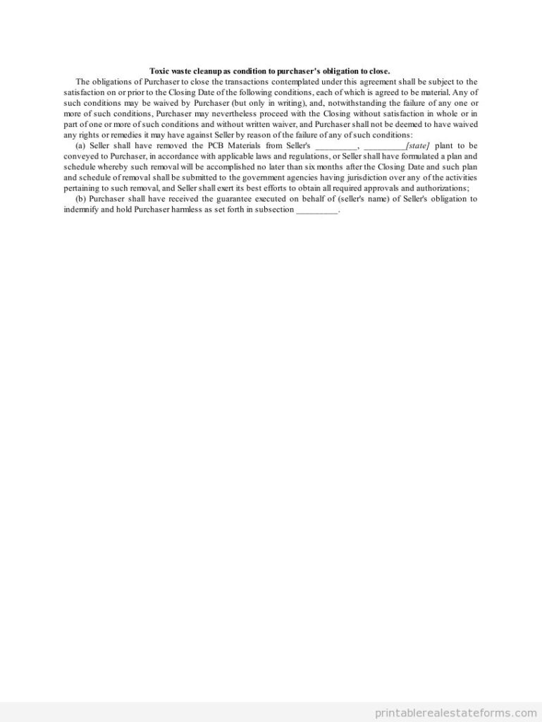 Toxic Waste Cleanup As Condition to Purchaser's Obligation