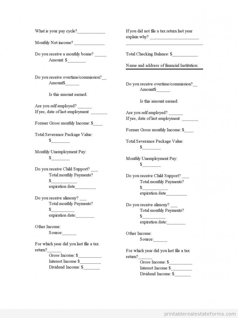 Free Printable Financial Statements Forms Real Estate