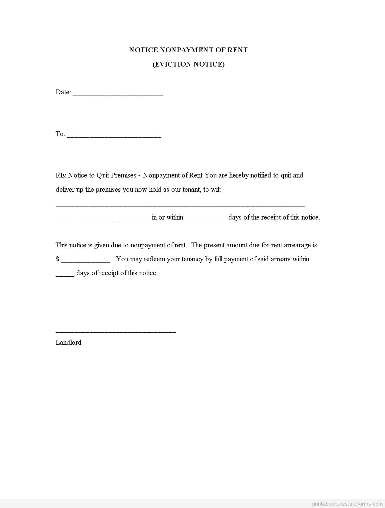 Free Printable Eviction Notice Form Sample Template