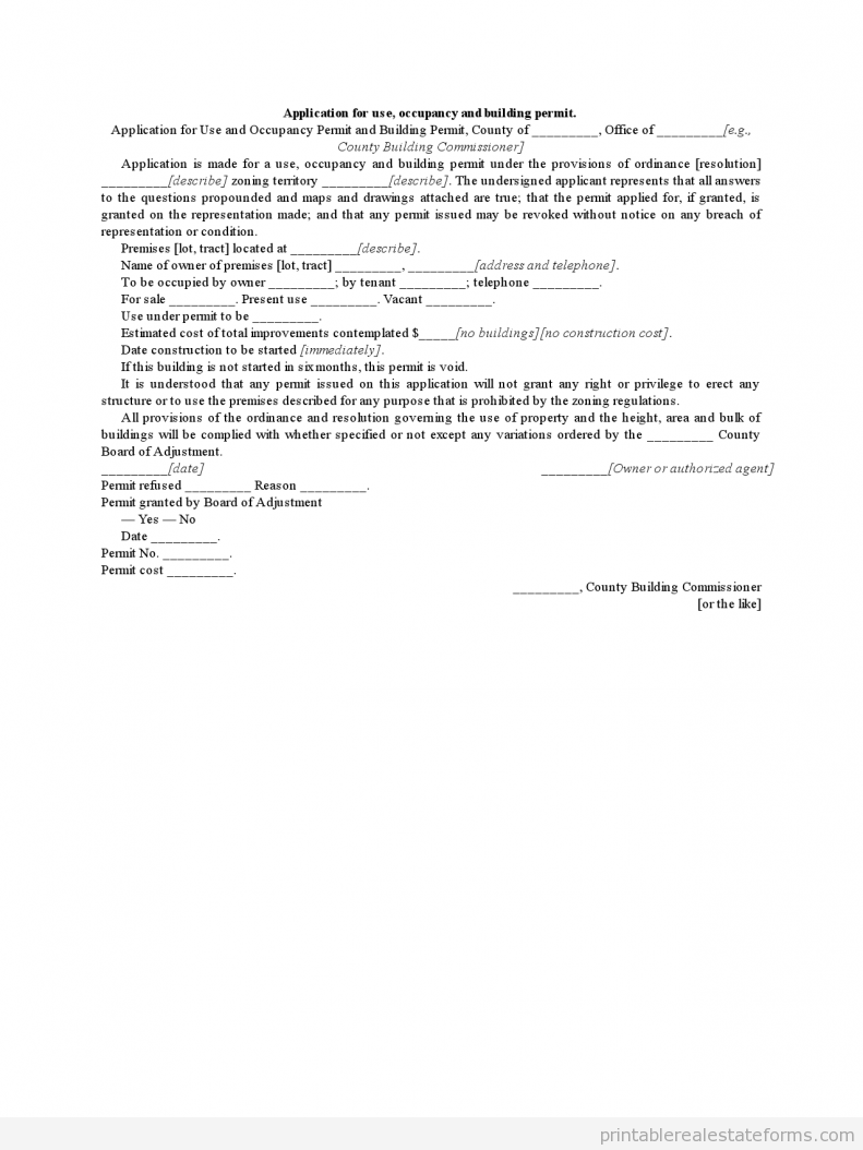 Application for Use, Occupancy and Building Permit