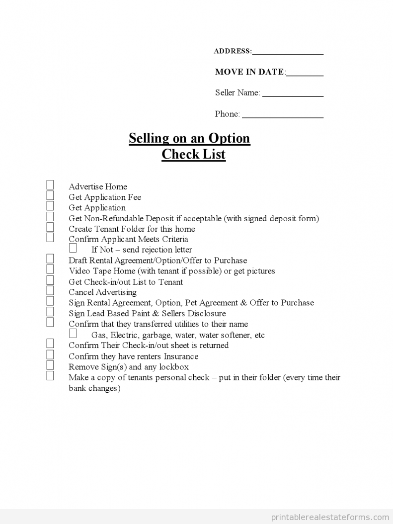 CHECKLIST Selling on an option