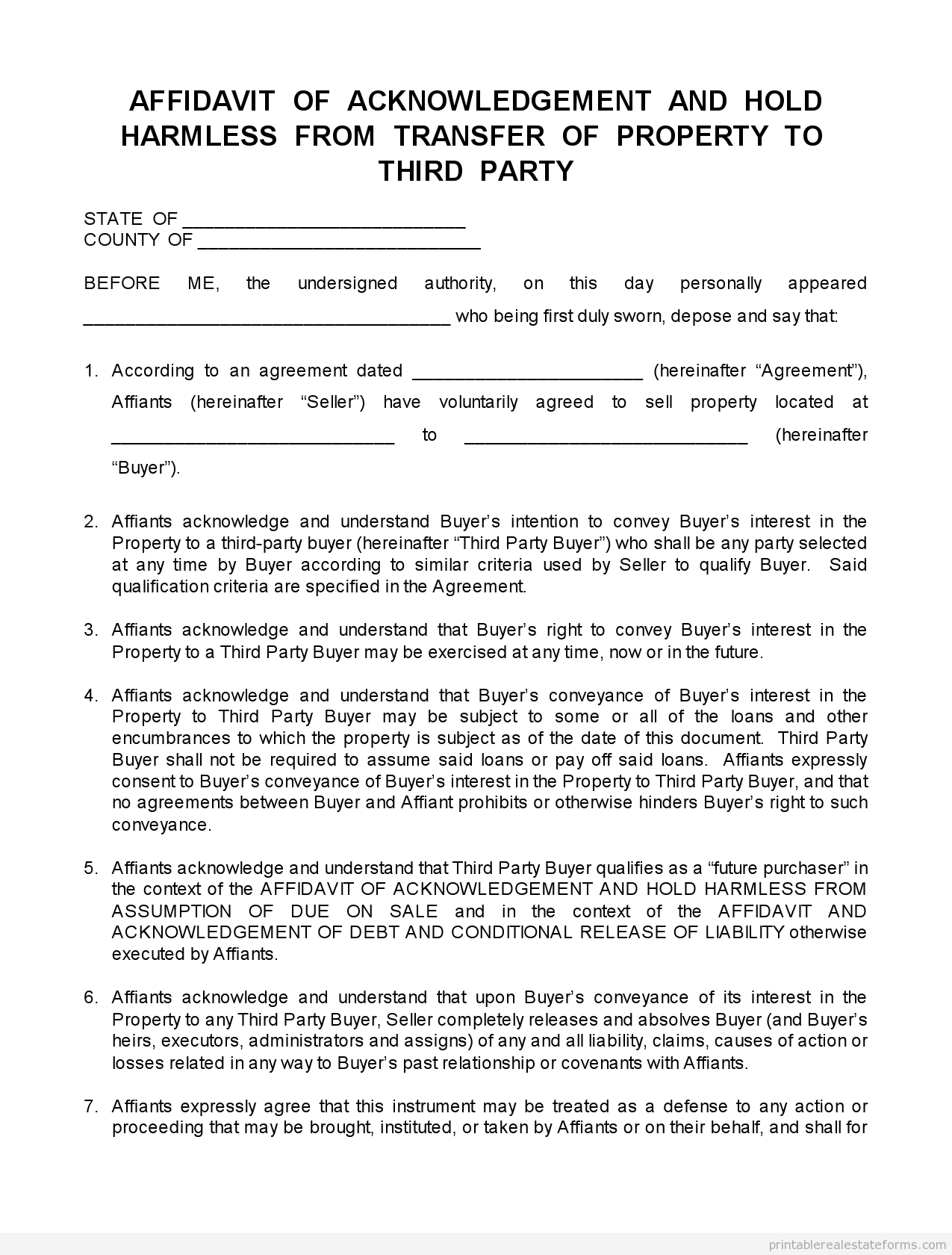 Disclosure-Transfer To Third Party (Printable Sample)