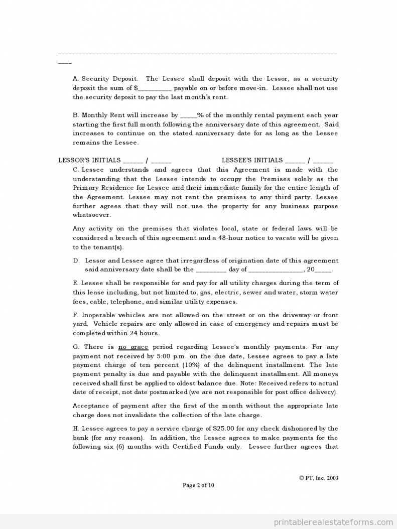 Free Standard Lease Agreement - Standard Rental Agreement