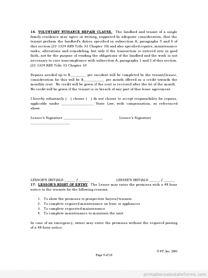 Free Standard Lease Agreement - Standard Rental Agreement