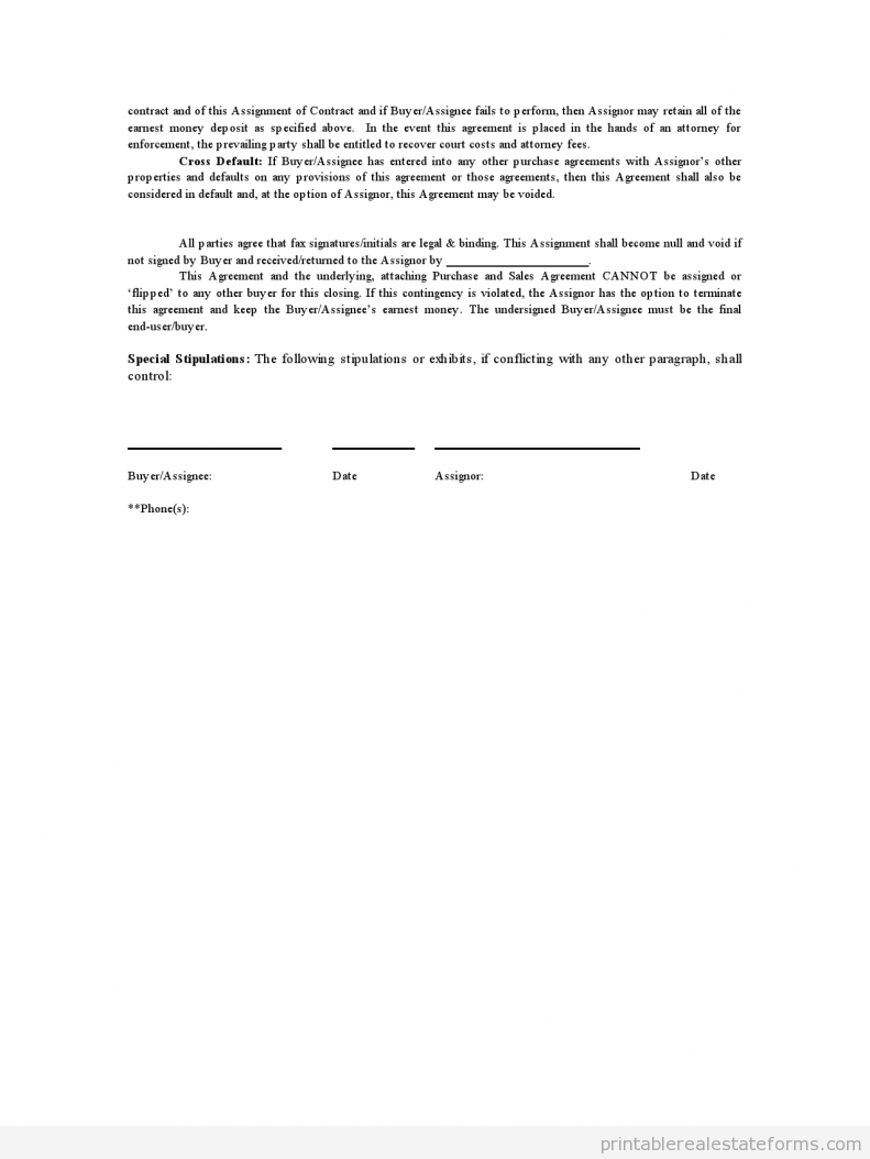 Free Assignment Of Contract Form - Real Estate (SAMPLE)