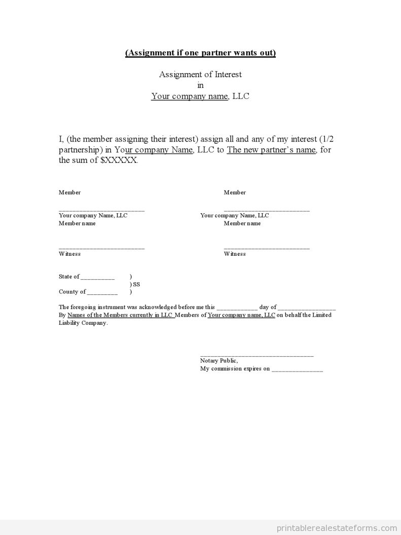 Sample Assignment of llc Interest Forms Assignment of llc Interest