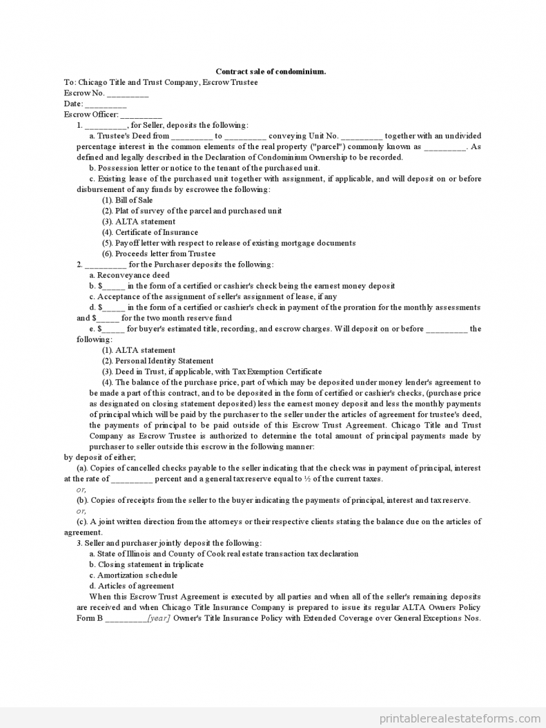Sample Contract Sale of Condominium Forms Contract Sale of Condominium