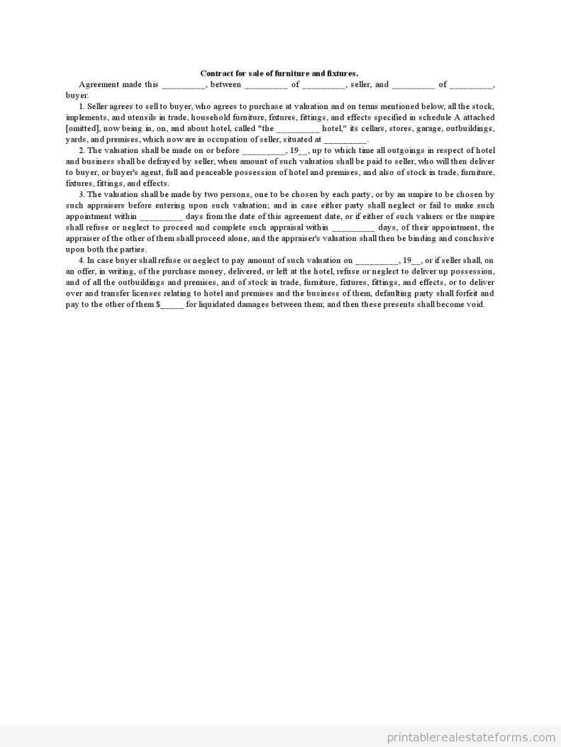 Sample Contract for Sale of Furniture and Fixtures Forms Contract for Sale of Furniture and Fixtures