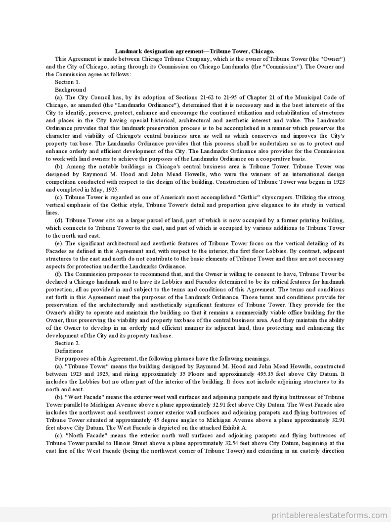 Sample Landmark Designation Agreement-Tribune Tower, Chicago 2 Forms Landmark-Designation-Agreement-Tribune-Tower-Chicago0001