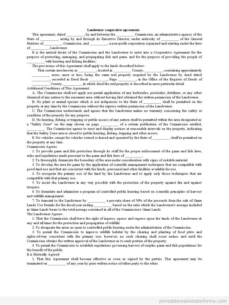 Sample Landowner Cooperative Agreement 2 Forms Landowner-Cooperative-Agreement0001