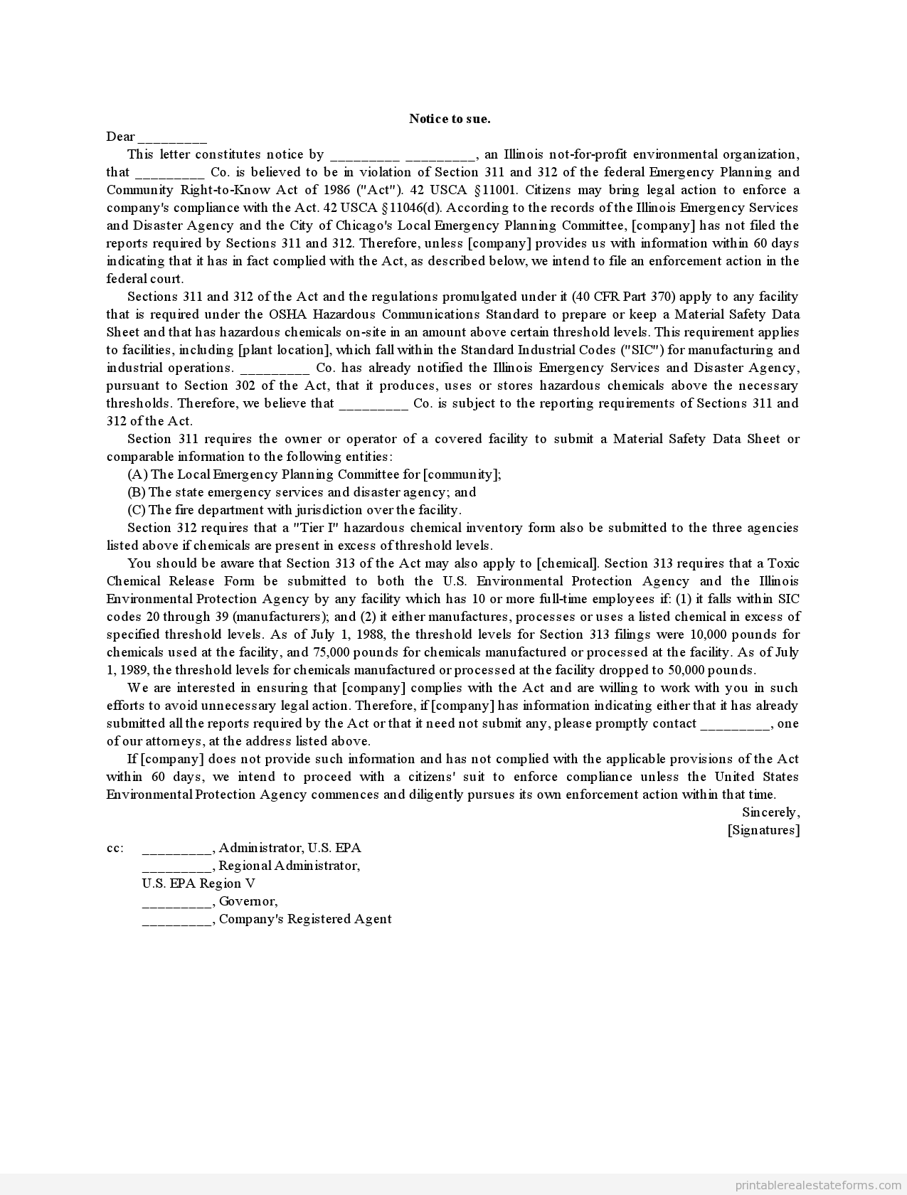 Free Printable Notice To Sue Form (PDF & WORD)