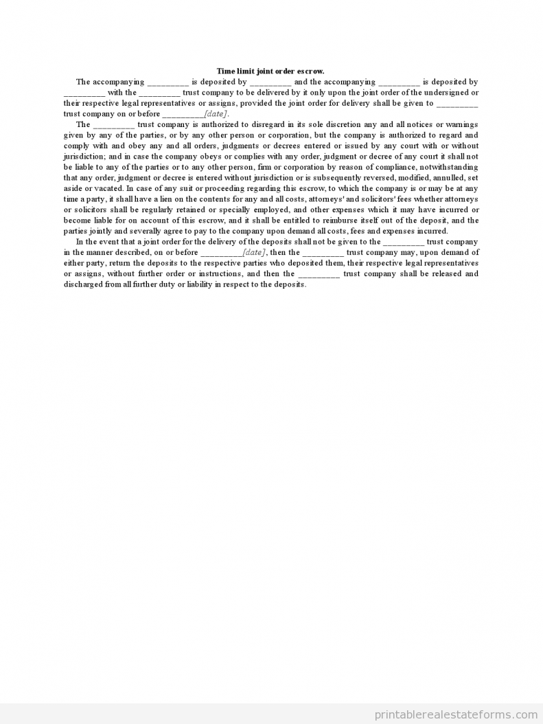 Sample Time Limit Joint Order Escrow 2 Forms Time-Limit-Joint-Order-Escrow-20001