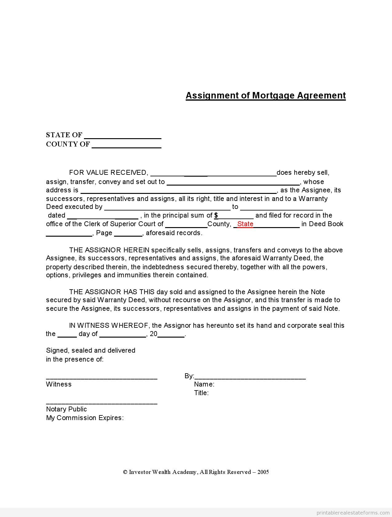 assignment of mortgage document