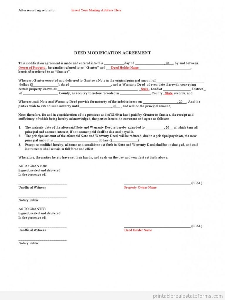 Sample Deed Modification Agreement-Assorted Legal Forms Forms Deed Modification Agreement