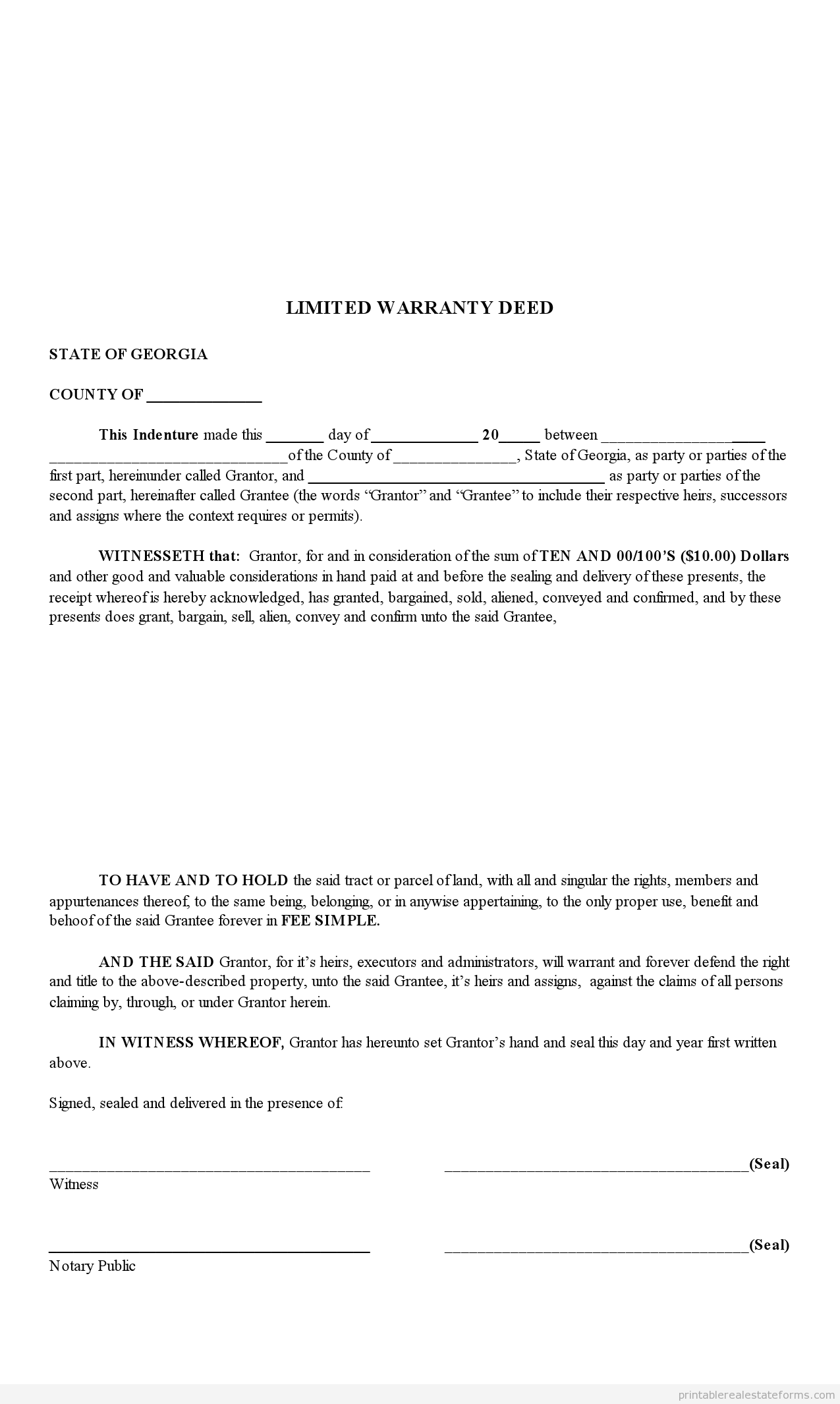 Free Printable LIMITED WARRANTY DEED-Rehabbing Form-PDF For limited warranty agreement template