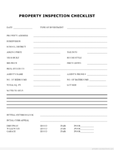 PROPERTY INSPECTION CHECKLIST