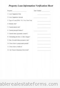 PROPERTY LOAN INFO VERIFICATION SHEET PROPERTY LOAN INFO VERIFICATION SHEET