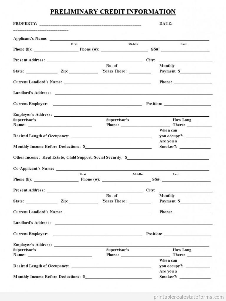 Sample Preliminary Credit Application-Assorted Legal Forms Forms Preliminary Credit Application