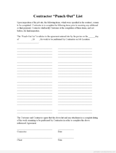 Free Printable Punch Out List Form (PDF &amp; WORD)