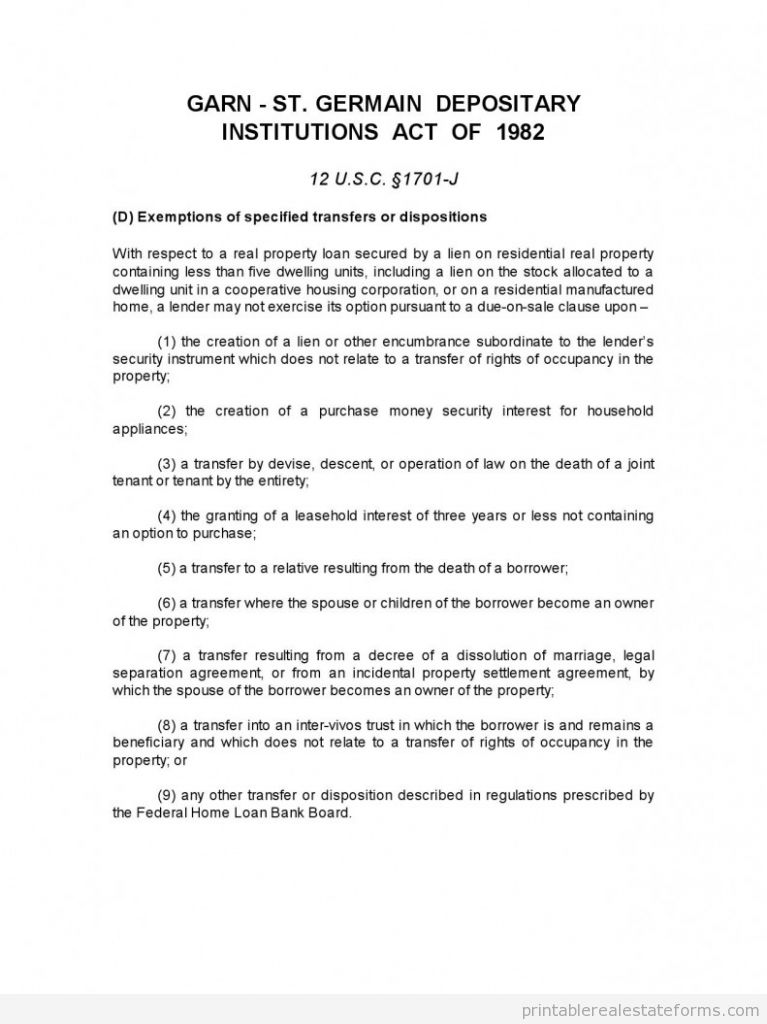 Sample REFERENCE GARN ST GERMAIN ACT Forms REFERENCE -- GARN ST GERMAIN ACT