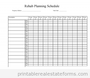 Rehab Planning Schedule