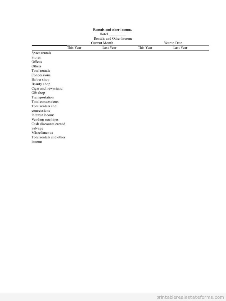 Sample Rentals and Other Income Forms Rentals and Other Income