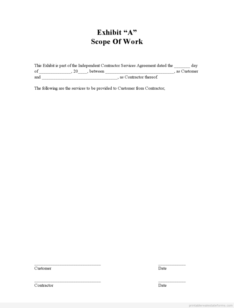 Sample Scope Of Work Forms Scope of Work