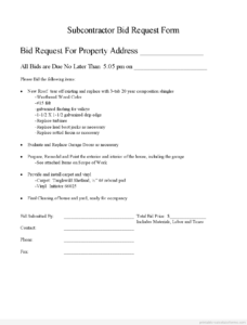 Subcontractor Bid Request Form And Standardized Scope of Word