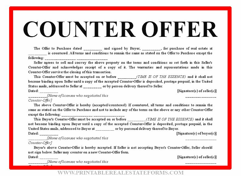 Sample Counter Offer Template Form