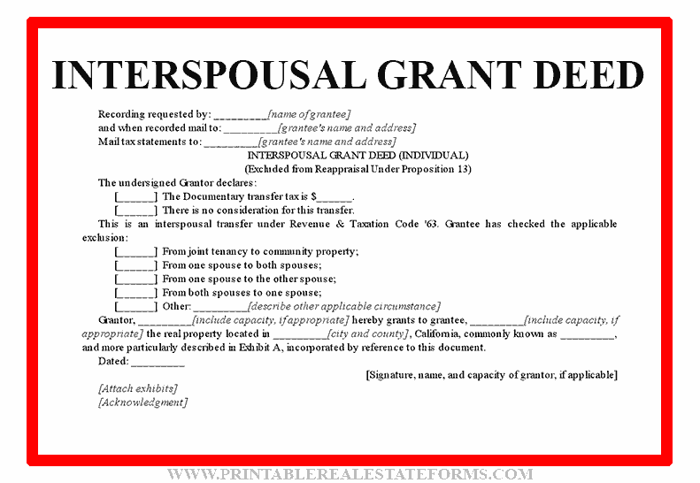 Sample Interspousal Grant Deed Template Form