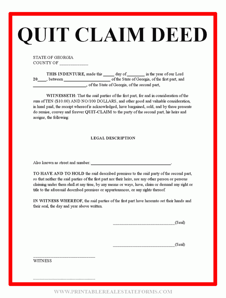FREE PRINTABLE QUIT CLAIM DEED (EDITABLE WORD)